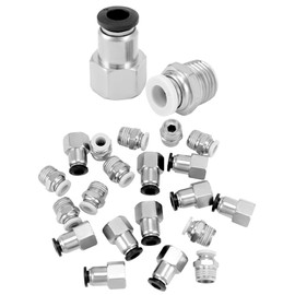 QWORK 20 Pack Pneumatic Push to Connect Air Fittings, 1/4 Inch Tube OD x 1/4 Inch NPT Male + Female Threads, for Air Lines