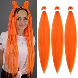 Pre Stretched Braiding Hair 26 Inch 3 Packs Orange Braiding Hair Synthetic Braids Hair Hot Water Setting Crochet Hair for Box Braids Yaki Texture Hair Extensions(26inch,Orange)