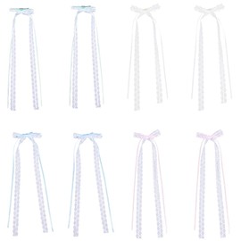 CABODYALS 8PCS Bowknot Hair Alligator Clips with Long Tails Lace Bows Ponytail Holder Slides Coquette French Style Barrette Tassel Sweet Ribbon Clip for Women Wedding Head Decorations Accessories
