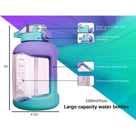 Litex 51oz Large Capacity Water Bottle, BPA Free with Handle and Motivational Time Marker, ReusableTritan Water Bottle with Straw for Gym Yoga, Travel, Camping and Outdoor (Gradient Purple)