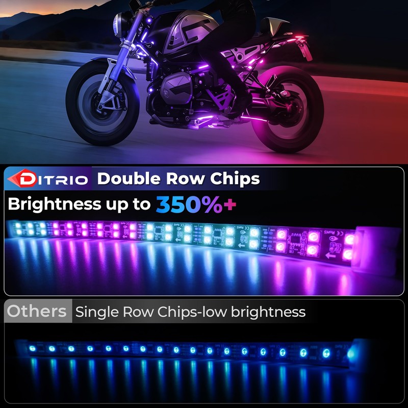 12PCS Double Row Motorcycle Led Lights with Brake Turn Signal,Underglow