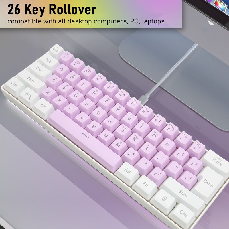 Gaming Keyboard USB 61 Keys RGB Backlit Ergonomic Contrast Color