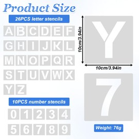 Piriuuo 36 Pcs Letter Stencils 4 Inch, Flexible Letter Stencils for Painting DIY Crafts Reusable & Washable Number Stencil 4 Inch on Wall Paper Wood Floor Fabric