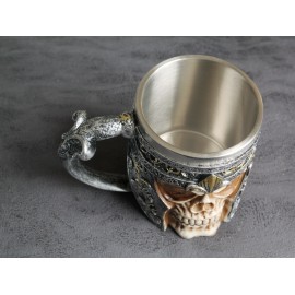 Tattva Tactical Skull Barrel Mug Rustic Medieval Feast 550ML Stainless Steel Norse Tankard Cup