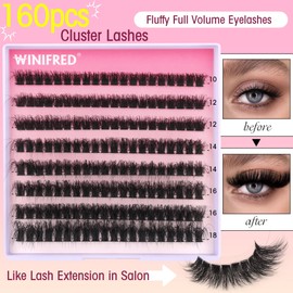 Fluffy Eyelash Extension Kit Thick Cluster Lashes Mink 18MM CC Curl Individual Lashes Kit DIY Lash Extension 80D Lashes Clusters Fluffy with Lash Bond and Seal Lash Tweezers by Winifred
