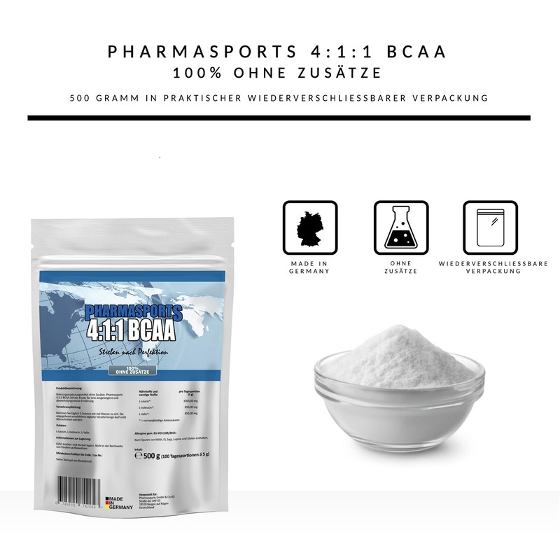 Pharmasports BCAA 4:1:1 Powder - 500 g 100% Essential Amino