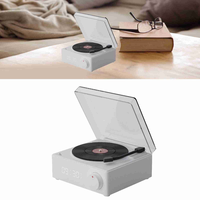 Rotating Vinyl Disc Alarm Clock Speaker Retro 360 Degree Stereo
