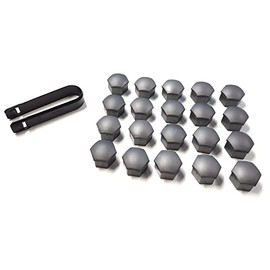 Skoda 000071215PZ37 Cover Caps Wheel Bolts Wheel Bolt Caps 20 Pieces Including Removal Hook Silver Grey Matt *** Only for Standard Wheel Bolts ***
