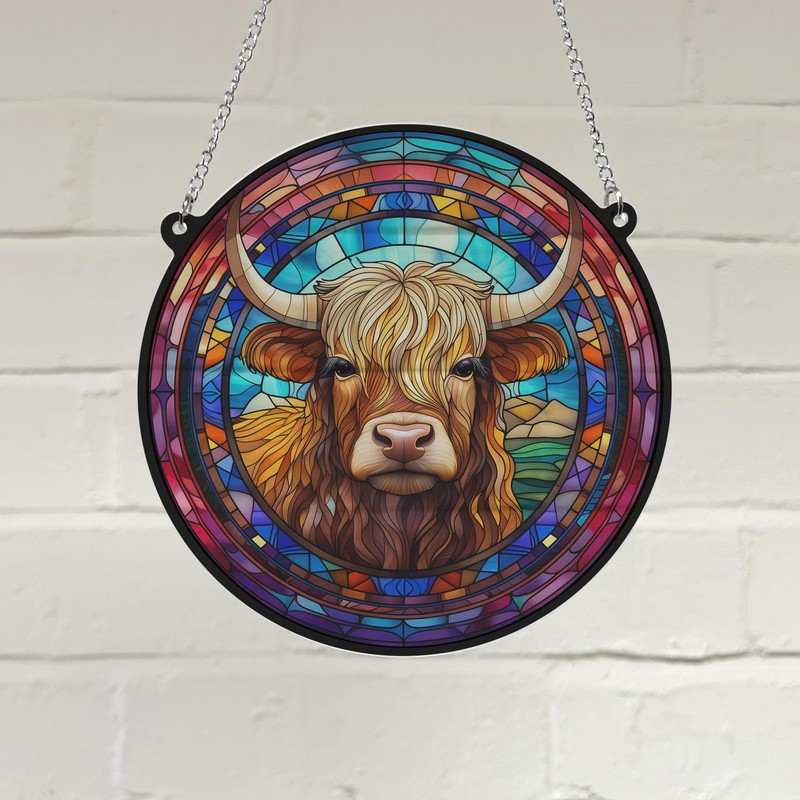 Image Industry Highland Cow Stained Glass Effect Suncatcher - Garden