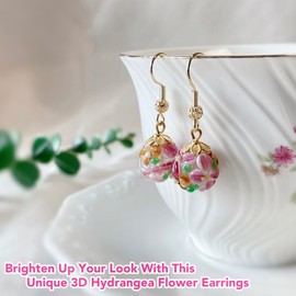 Colorful Handblown 3D Hydrangea Flower Dangle Earrings, Murano Glass Inspired Jewelry, Small Dainty Multicolor Earrings, Gifts for Women Girls (Pink+Orange)