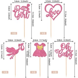 30 piezas de decoración para cupcakes de baby shower, diseño de corazón, decoración para decoración de género, baby shower, niñas, suministros para fiestas de cumpleaños, color rosa