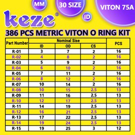 KEZE 386 Pcs Metric Viton O Ring Assortment Kit 75A Durometer 30 Sizes Brown O-Ring Set for Industrial Pressure Washer,Industrial Plumbing,Hydraulic & Cylinders Repairs with 4 Pcs Pick and Hook Set