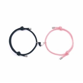 1pair Black Pink Heart Braided Rope Couple Bracelet Magnetic Attraction Shape Adjustable Bracelets Friendship Jewelry Gifts