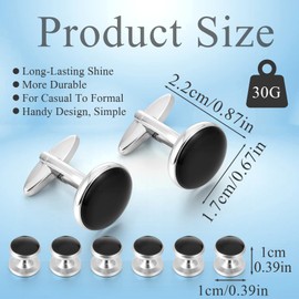 HJZHII 8PCS Mens Cufflinks and Studs Set, Classic Black Silver Tuxedo Studs Set Classic Black Silver Tuxedo Shirt Studs Brass Cuff Links and Shirt Studs for Wedding Business Banquet Ceremony(8pcs)