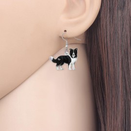 TIZURO Acrylic Cute Border Collie Earrings Fun Cartoon Puppy Pets Animals Dangle Doggy Novelty Jewelry For Women Dog Mom Costume Party Gifts (Black)