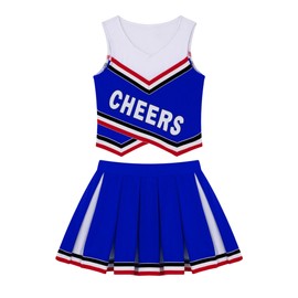 HULIJA Kids Girls Cheerleading Outfits with Shorts Sleeveless Sports Dress Cheer Uniform Performance Costume Royal-Blue 10 Years