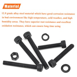 HELIFOUNER 80 Pieces M6 x 30mm /35mm /40mm /45mm /50mm, Hex Socket Head Cap Metric Screws Bolts Washers Nuts Kit, 12.9 Grade Alloy Steel, Fully Threaded, Black