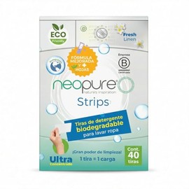 NEOPURE STRIPS Hojas Detergente Biodegradable en Tiras Edición Limitada Aroma Fresh Linen 1 Sobre con 40 Tiras 1 Carga por Tira Fácil de Usar