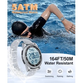 Beeasy Unisex Digital Wat ch Waterproof with Stopwatch Alarm Countdown Dual Time, Ultra-Thin Super Wide-Angle Display Digital Wrist Wat Ches Mesh Stainless Steel Band for Men Women-Mesh Sliver(White)