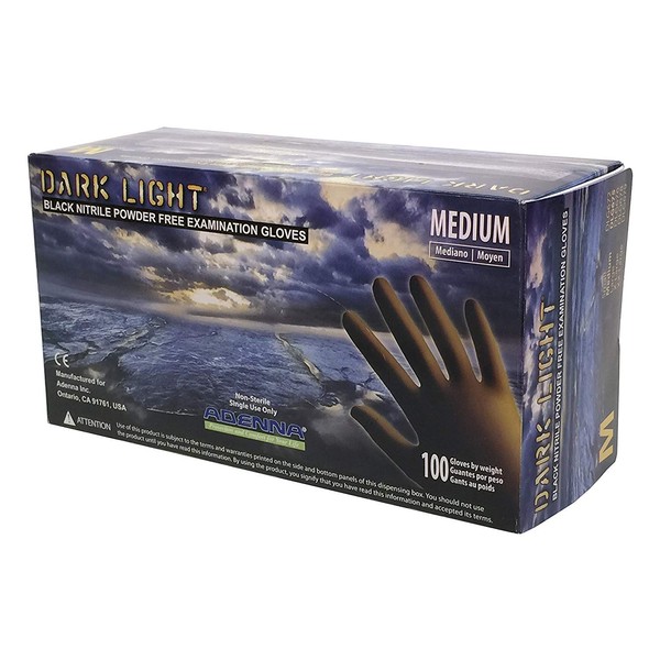 Adenna Dark Light 9 mil Nitrile Powder Free Exam Gloves (Black, X-Large), 100 Count (Pack of 2)