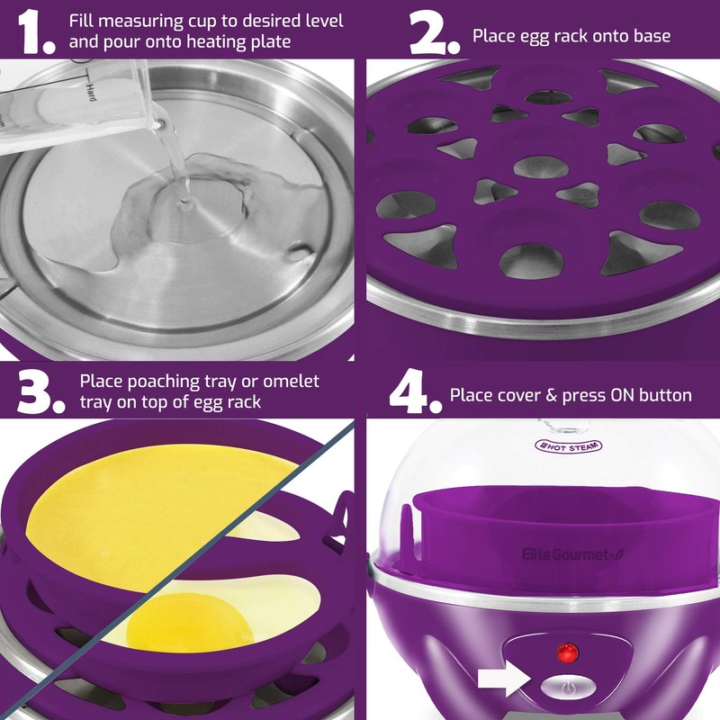 Elite Gourmet Easy Electric 7 Egg Capacity Cooker, Poacher, Omelet