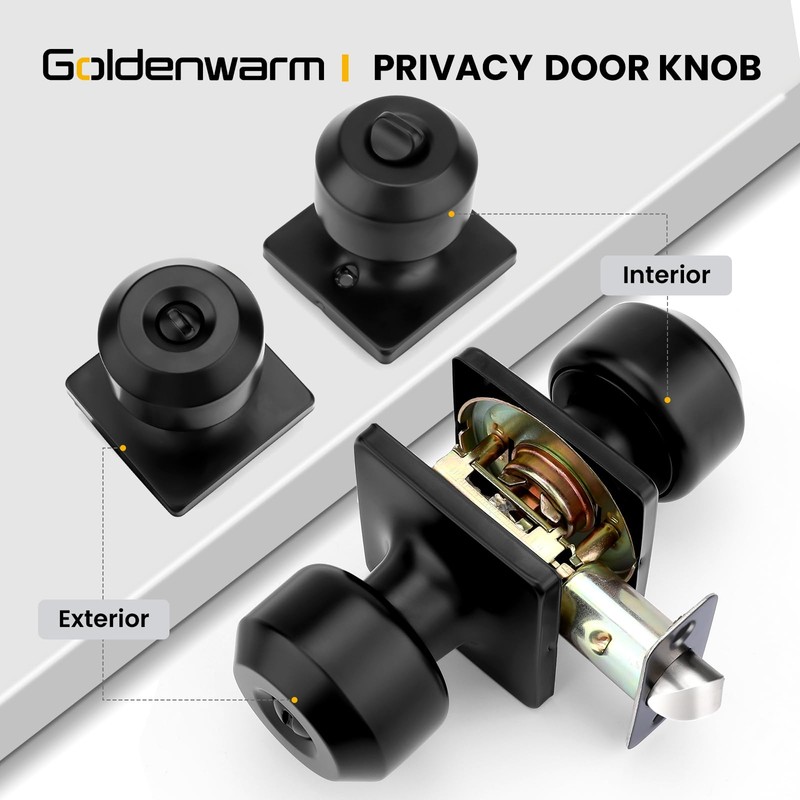 goldenwarm Black Door Knobs, Matte Black Privacy Door Knob Interior,