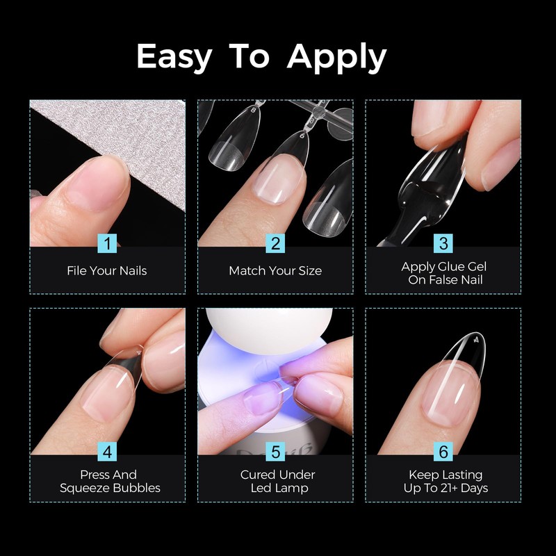 TOMICCA Pack of 240 Nail Tips, Medium Almond & Medium
