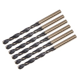 sourcing map 6pcs Jobber Drill Bits 5mm (0.197") Black Nitride & Gold Titanium Coated M2 High Speed Steel (HSS) Twist Drill Bits for Stainless Steel Aluminum Alloy Metal