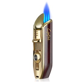 Cigar Lighters and Cutter Set Triple Jet Flame Lighter with Punch Butane Torches Refillable Lighter for Men (Without Gas) (red)