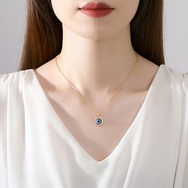 Yienate Crystal Evil Eye Pendant Necklace Gothic Blue Talisman Eye Pendant Necklace Turkish Evil Eye Lucky Protection Necklace Round Rhinestone Eye Necklace Jewellery for Women and Girls, Metal