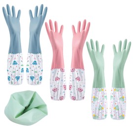 SHAIDOJIO 3 Pairs of Household Gloves, Long Washing Up Gloves, 46 cm, Waterproof Cleaning Gloves, Rubber Gloves, Long for Kitchen, Bathroom, Laundry, Gardening, Pet Care, 3 Colours