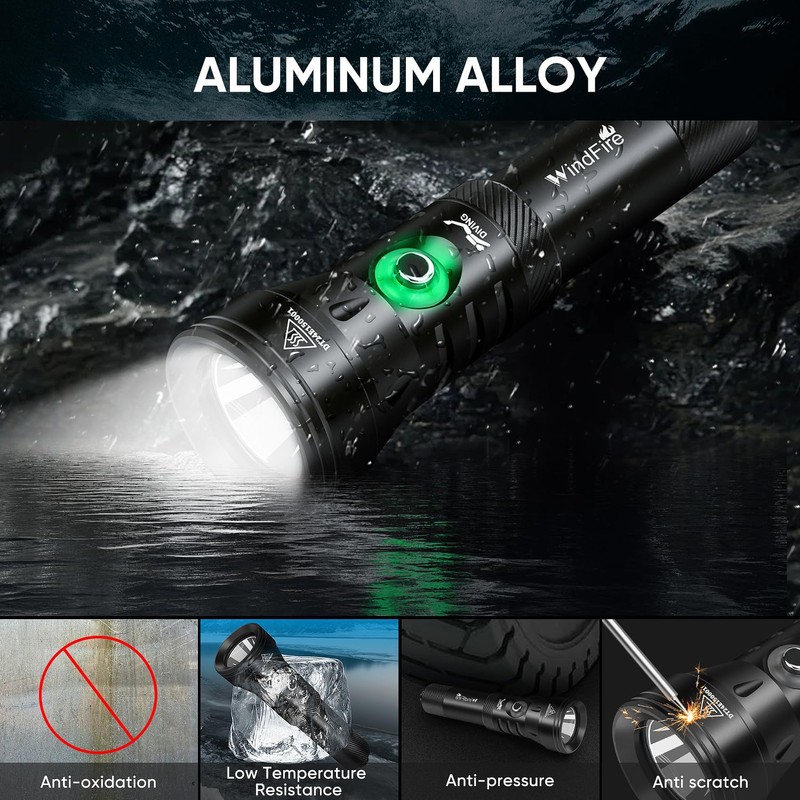 WINDFIRE Dive Lights Scuba Diving Flashlight, High-Powered Waterproof Flash Light