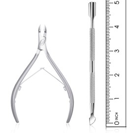 Cuticle Nipper with Cuticle Pusher-Professional Grade Stainless Steel Cuticle Remover & Cutter-Durable Manicure and Pedicure Tool-Beauty Tool Perfect for Fingernails and Toenails (Quarter Jaw)