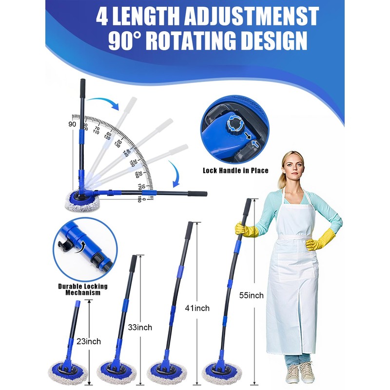 15°Curved Car Wash Brush with Long Handle Kit, 55-Inch 4-Section