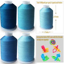 Sewing Thread 4 Colors Set 40s/2 for Sewing Machine，Quilting，Hand Sewing Total 4000yards （Navy Blue Series）