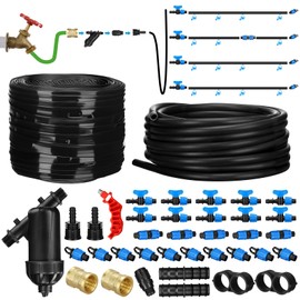 Treela 500ft Automatic Drip Irrigation System Kit for Watering Row Crops, Garden Watering Misting System with 5/8 inch Drip Tape Water Timer and Accessories, Waters Upto 10 20' Rows
