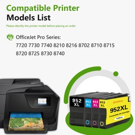 952XL High Yield Ink Cartridge Compatible 952 952XL Ink Cartridges Replacement for HP 952 952XL OfficeJet Pro 7740 8702 8710 8715 8720 8210 Printer (4-Pack, Black Cyan Magenta Yellow)