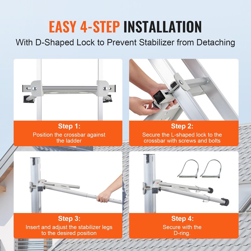 VEVOR Ladder Stabilizer, Adjustable Feet Extension Ladder Standoff, Heavy Duty