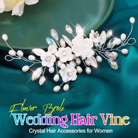 EASEDAILY Flower Bride Wedding Hair Vine Silver Pearl Bridal Headpiece Headbands Crystal Hair Accessories for Women (Silver, One size)