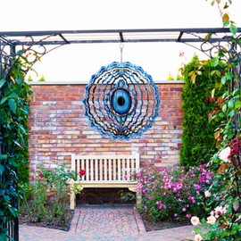 Zzbakress Blue Evil Eye Hanging Wind Spinners Outdoor Metal Evil Eye Decor Mandala 3D Stainless Steel Wind Spinner Protective Amulet for Home Outdoor Garden Yard Decoration (Layered)