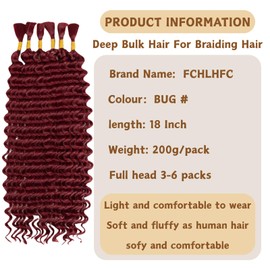 Braiding Hair 200g 18 Inch Deep Water Wave Bulk Hair for Braiding No Weft Bundle Curly Braiding Hair Extensions for Boho Braids Wet and Wavy 6 Bundles/Pack（BUG#）