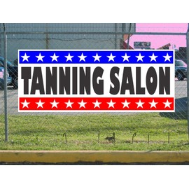 Tanning Salon Banner Sign Stars & Stripes 2x5 for Sun Tan Lotion