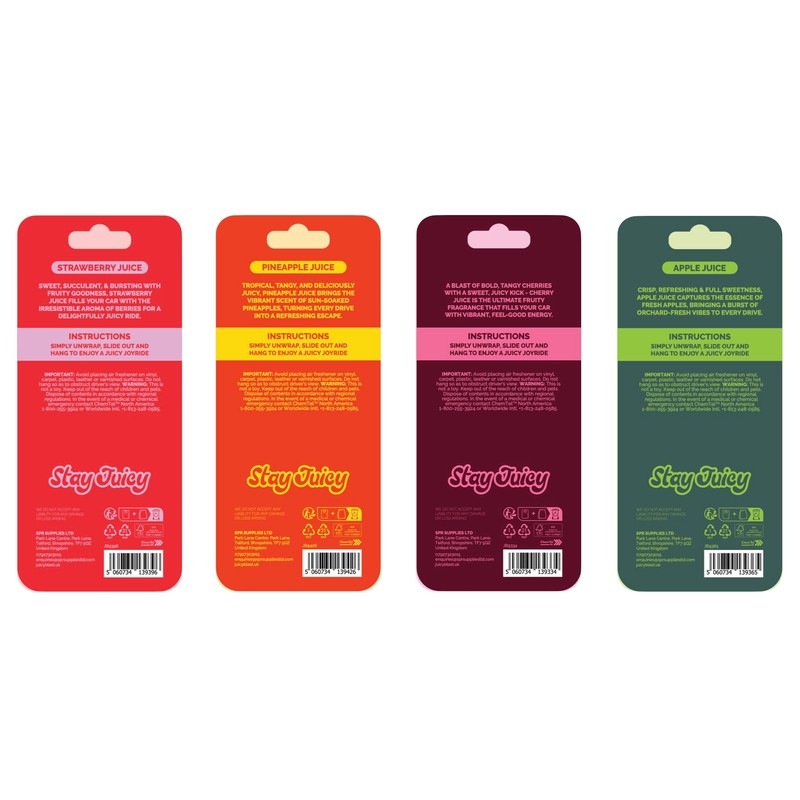 Juicy Blast 4 Pack Car Air Fresheners - Pineapple, Cherry,