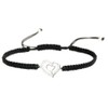 Sterling Silver Cubic Zirconia Double Heart Love Black Hand-Braided Cord