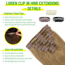 LORIEN Clip in Hair Extensions Real Human Hair, 24 Inch 120g, 6 Medium Brown, Clip in 100% Brazilian Remy Human Hair Extensions 8pcs Per Set with 18 Clips Double Weft