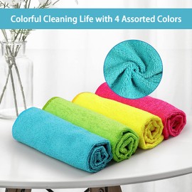 HOMEXCEL HOMEXCEL Microfiber Cleaning Cloth,12 Pack Cleaning Rag,Cleaning Towels with 4 Color Assorted,11.5"X11.5"(Green/Blue/Yellow/Pink)