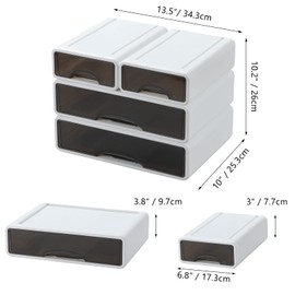 OSteed White Desktop Drawers for Paper, Stackable Office Storage Drawers for Desk, Craft Organizer and Storage Bins, 4 Mixed Storage Container with Plastic Drawers for Office Supplies Desk accessories