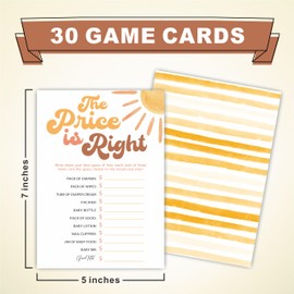 The Price is Right Game Kits for Baby Shower - 30 Double-Sided Fill in Watercolor Sunshine Style Game Cards for Gender Reveal, Baby Announcement, Party Favor & Supplies - C12