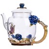 Floral Glass Teapot with France Enamel Flower Butterfly Decoration Safe