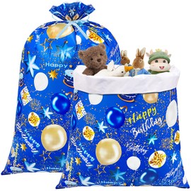 Shintop Large Birthday Gift Bag, 2PCS Extra Large Plastic Gift Bags 36x56inch Jumbo Gift Wrap Bag Big Happy Birthday Gift Sack Giant Gift Bag for Huge Gifts Weird Shaped Presents (Blue)